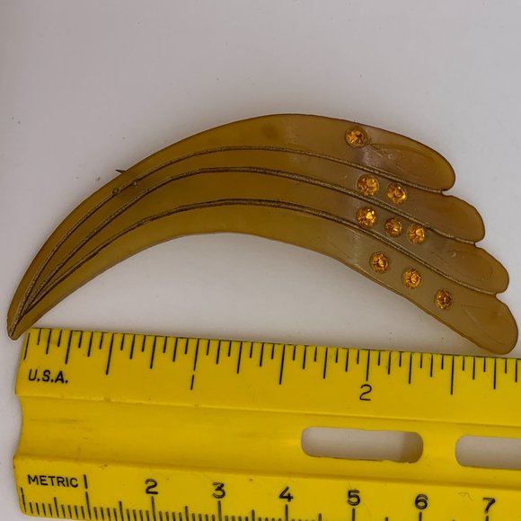 VTG MC Art Deco style celluloid brooch amber rhinestones fan/shooting star shape - Picture 5 of 5